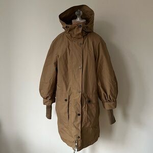 G-lab Tan Zip Button Up Waterproof Double Layered Cotton Hooded Parka Coat Sz L